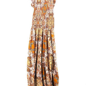 Code X Mode Smocked Paisley Midi Dress Lined Sleeveless Pockets Colorful Small